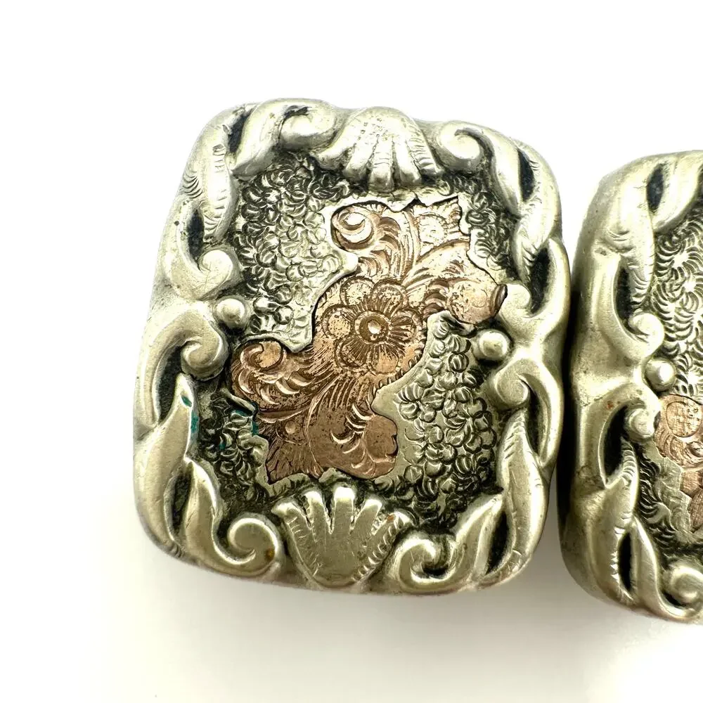 Antique Victorian 1885 rose gold filled silver gilt embossed etched cufflinks